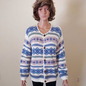 Vintage Norm Thompson Heavy Cable Knit Multi Color Cardigan Sweater Size S